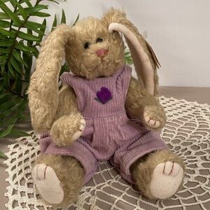 Vintage 1993 Ty Iris Bunny Rabbit Plush In Corduroy Overalls